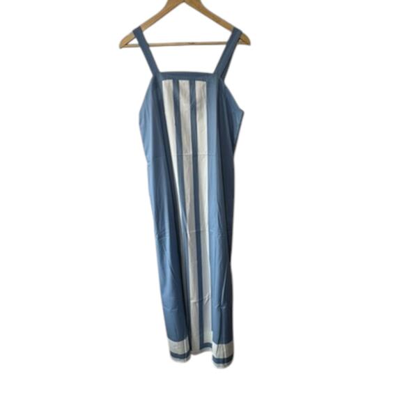 Blue & White Stripe Wide Strap Square Neck Boho Summer Maxi Dress Sz Small - Picture 1 of 5